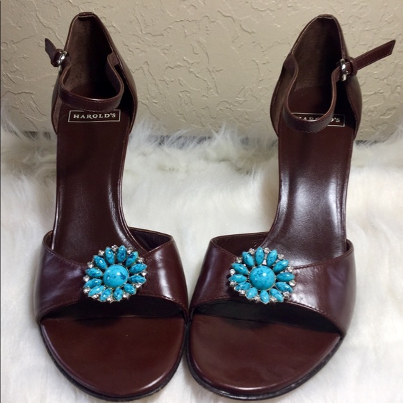 Harold’s leather high heels turquoise - Picture 1 of 4